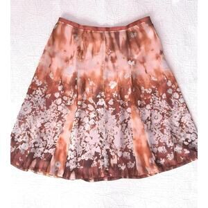 Worthington Skirt Orange Brown Rust Watercolor Floral Knee Length Size 12